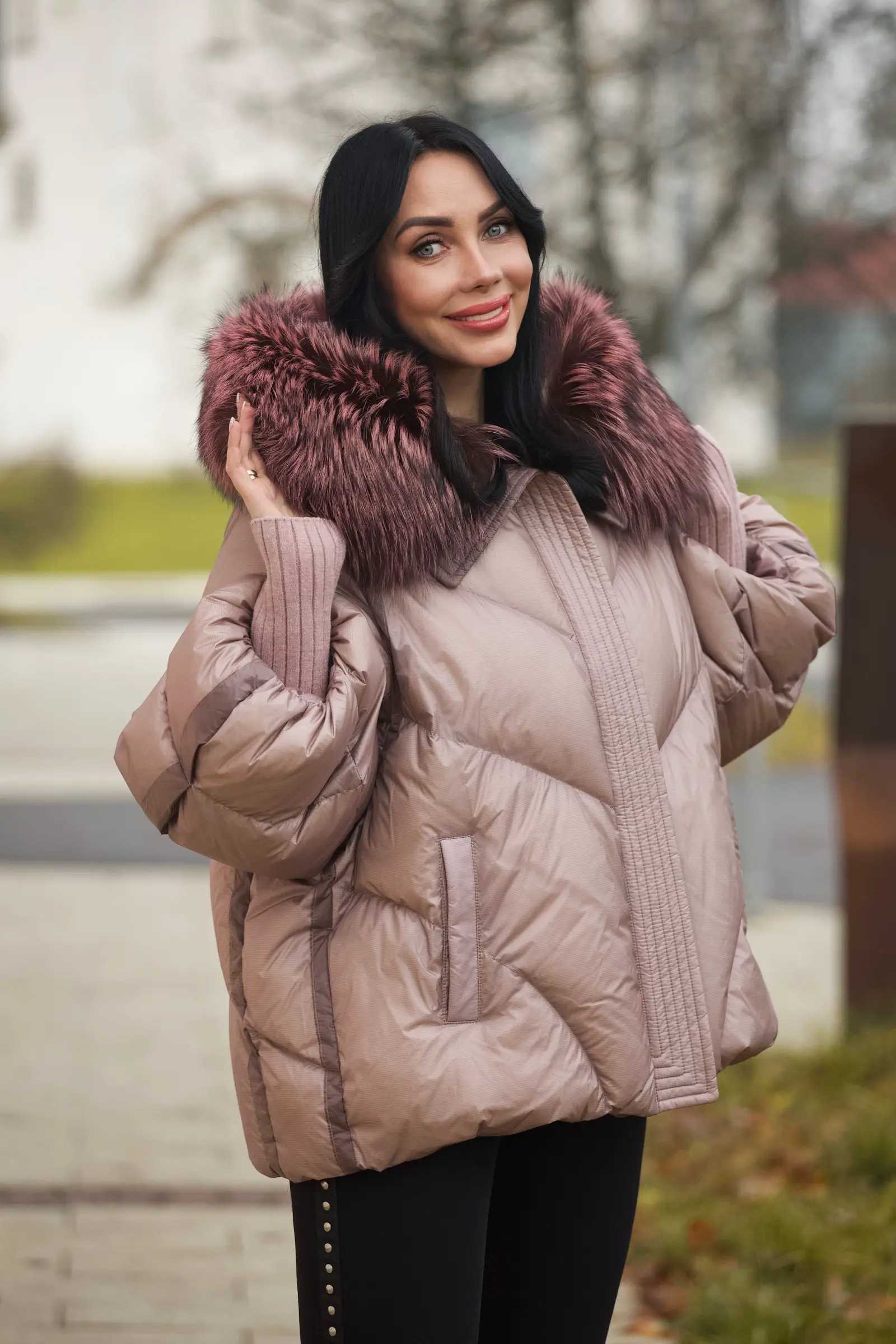 Купить пуховик с мехом чернобурой лисы IZOLDA