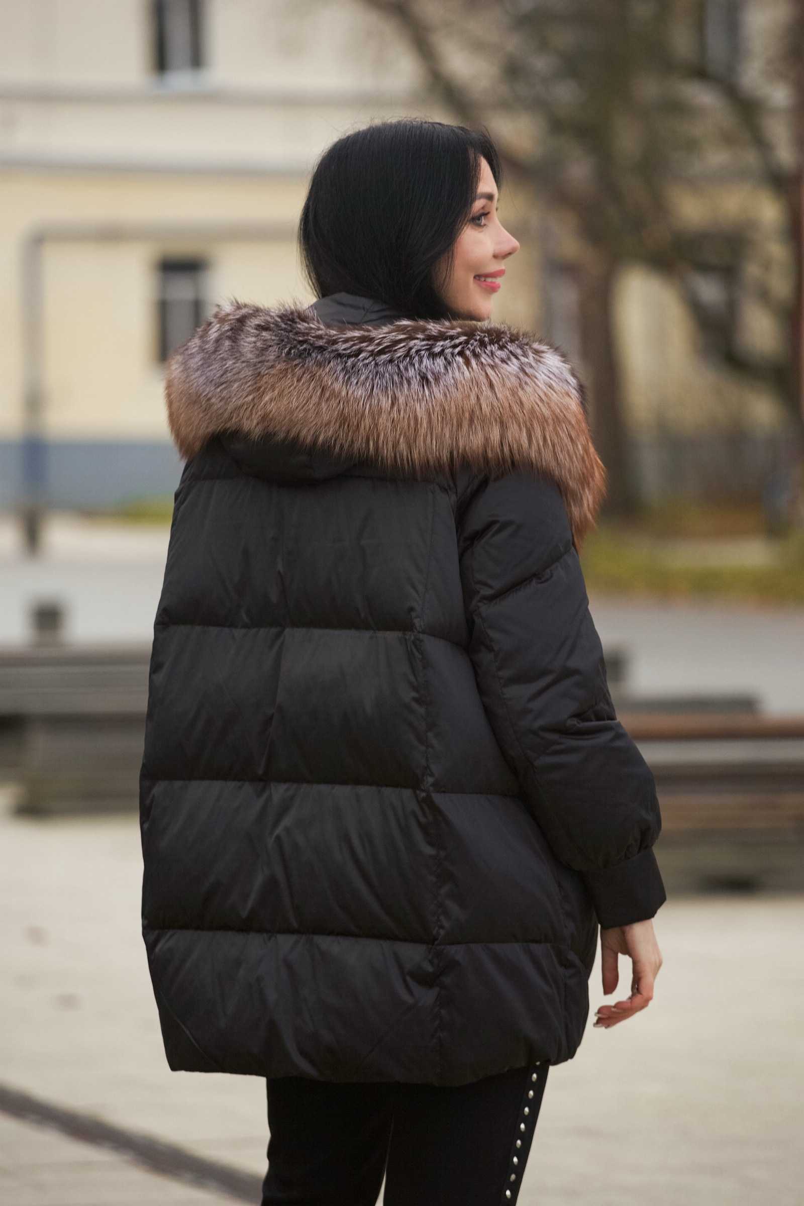 Купить пуховик с мехом чернобурой лисы ALISA