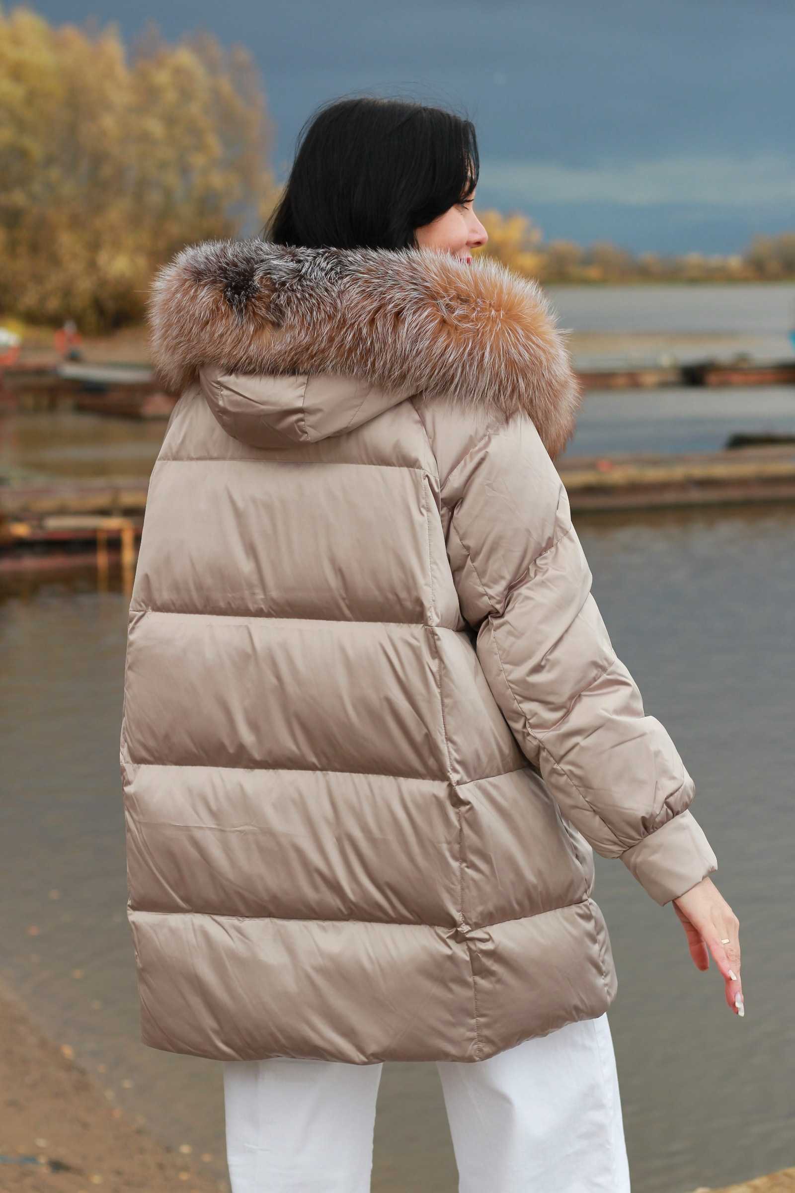 Купить пуховик с мехом чернобурой лисы ALISA