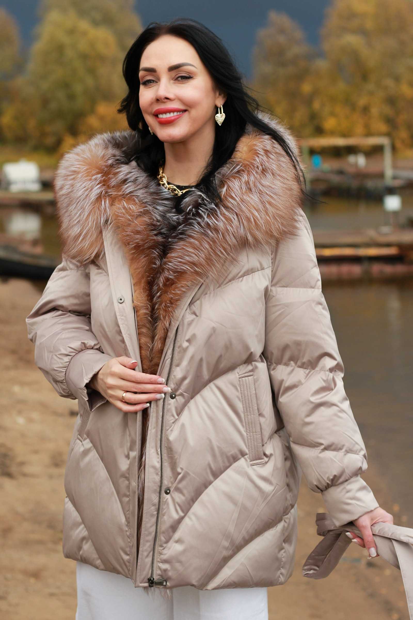 Купить пуховик с мехом чернобурой лисы ALISA