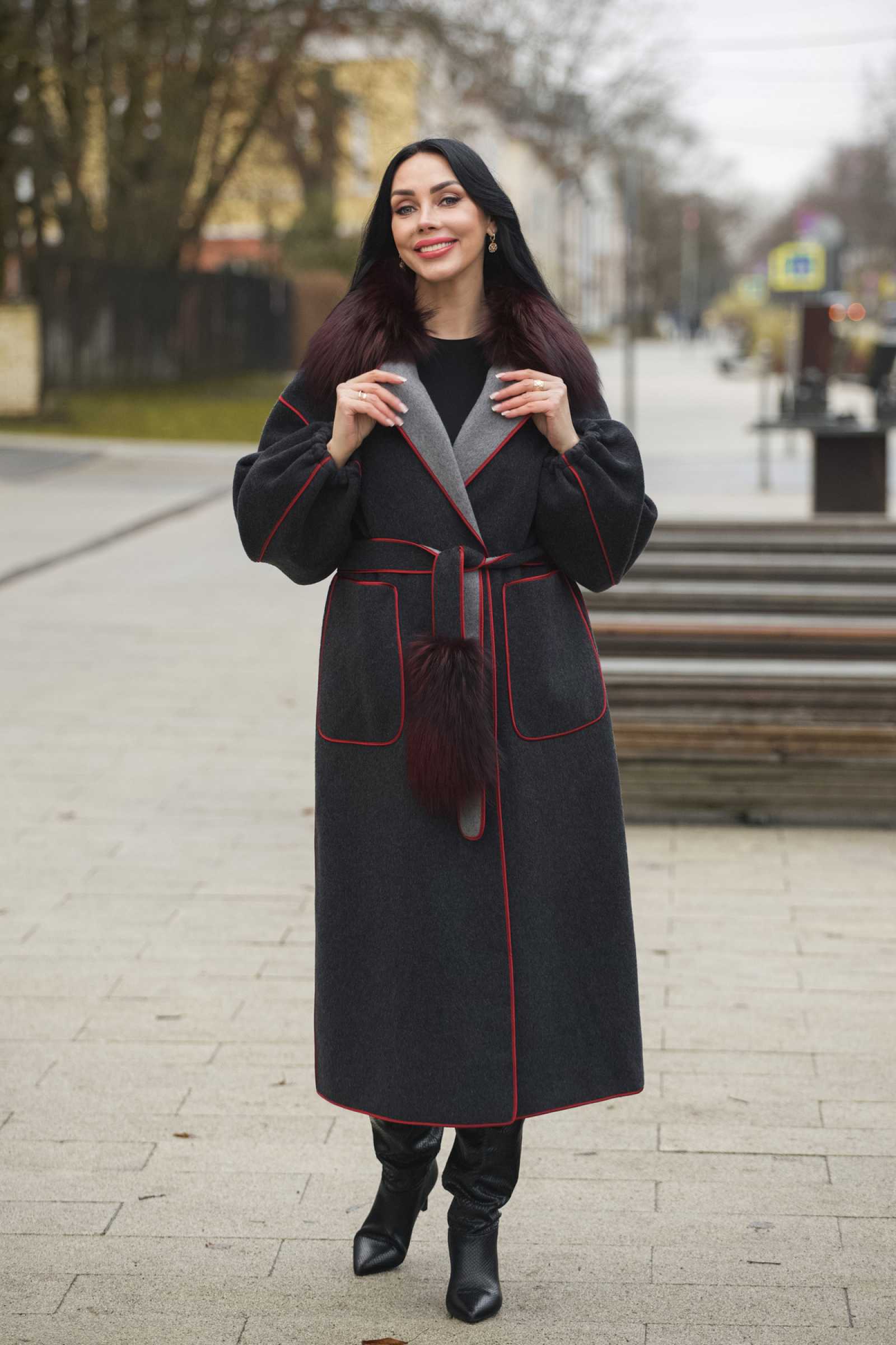 Купить пальто из кашемира с мехом лисы KARLA