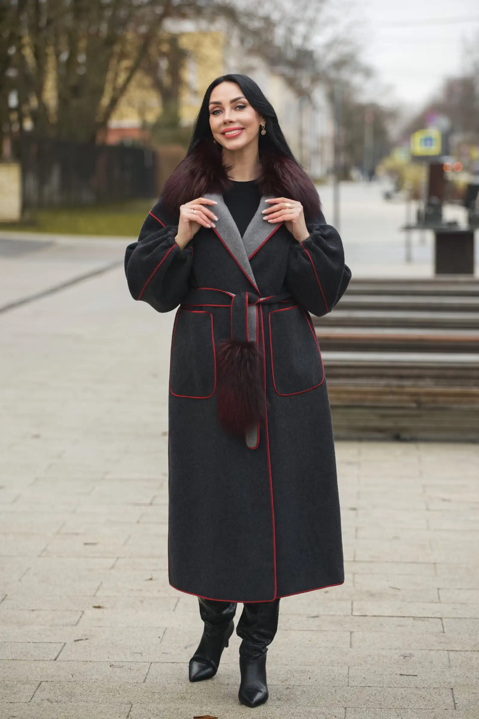 Пальто из кашемира с мехом лисы KARLA