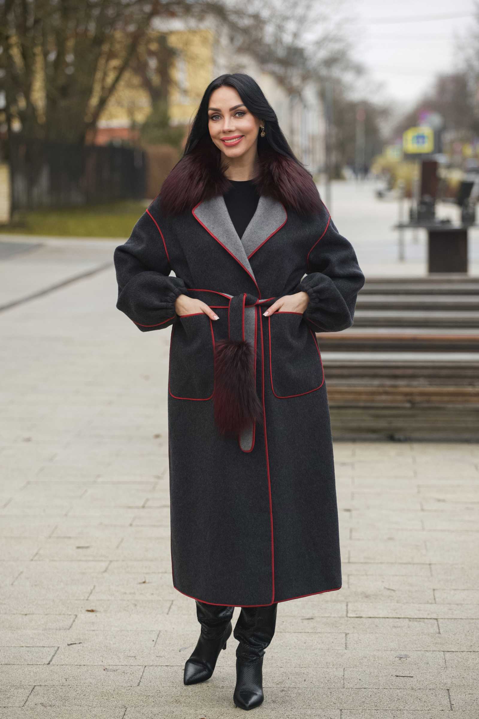 Купить пальто из кашемира с мехом лисы KARLA