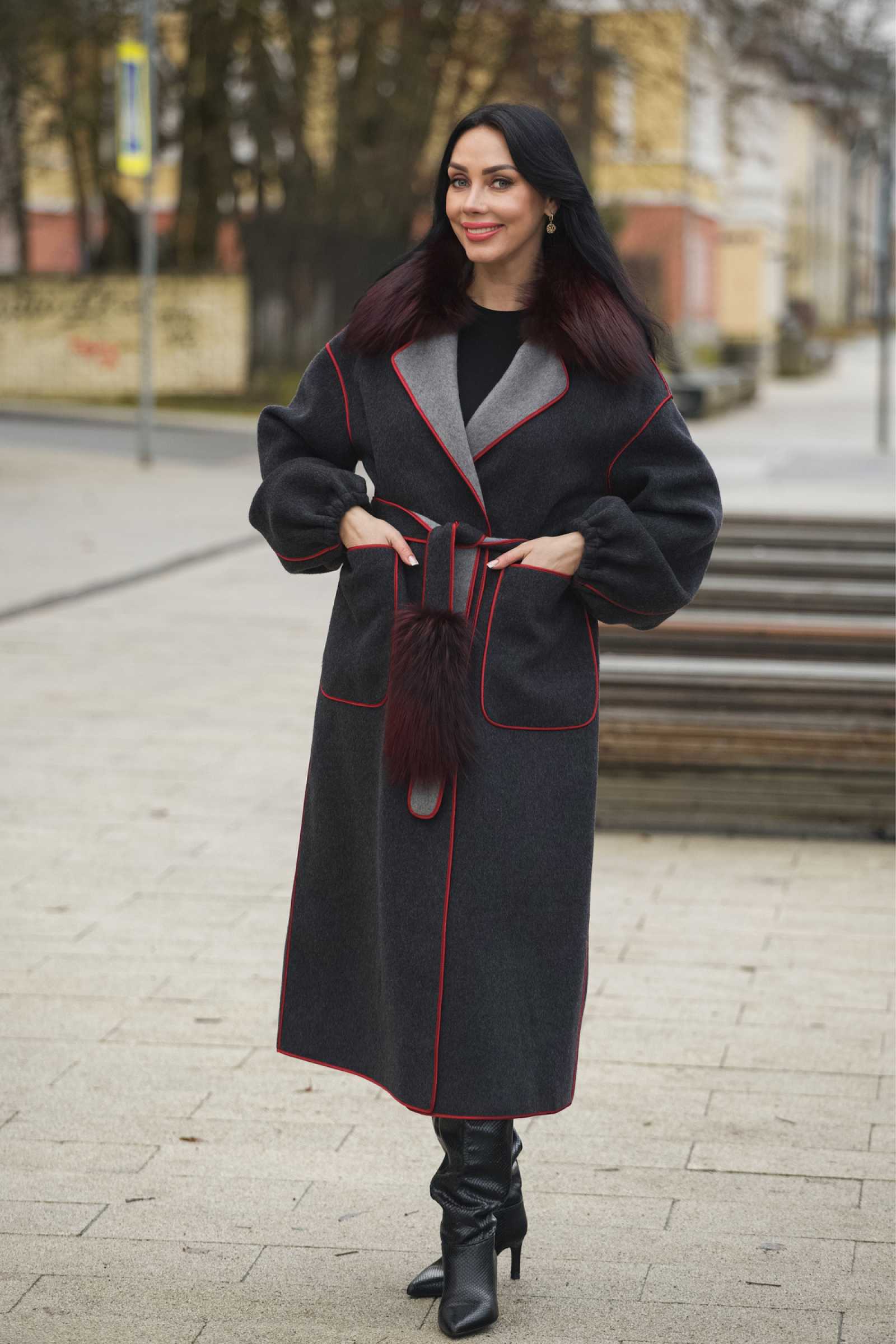 Купить пальто из кашемира с мехом лисы KARLA