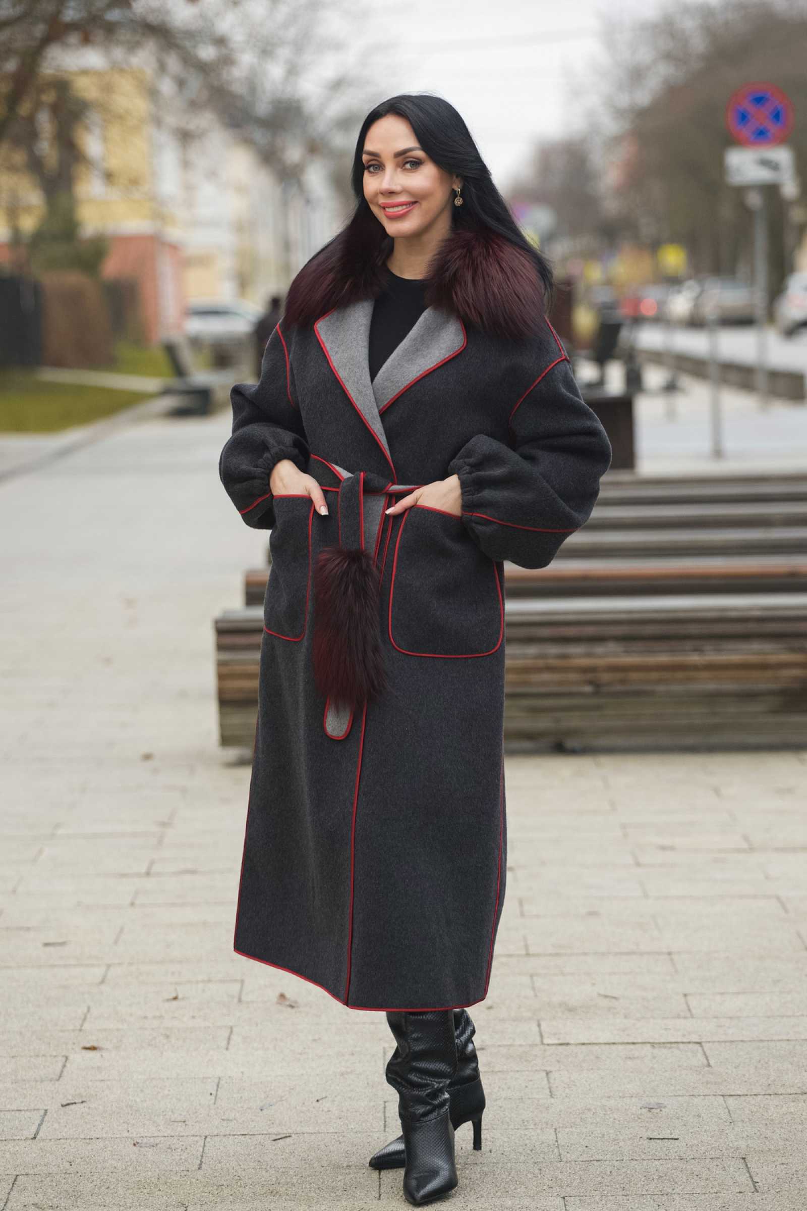 Купить пальто из кашемира с мехом лисы KARLA