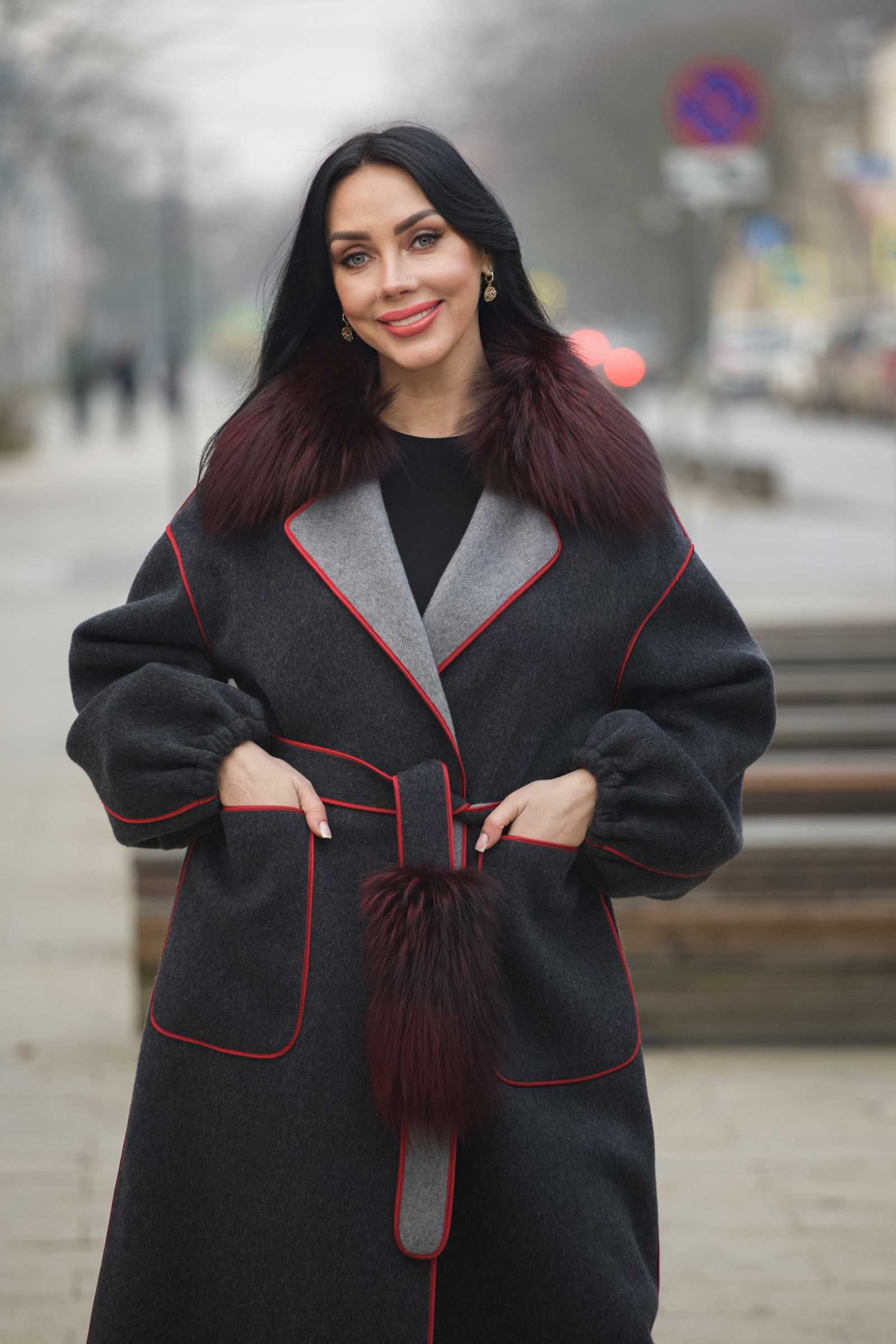 Купить пальто из кашемира с мехом лисы KARLA