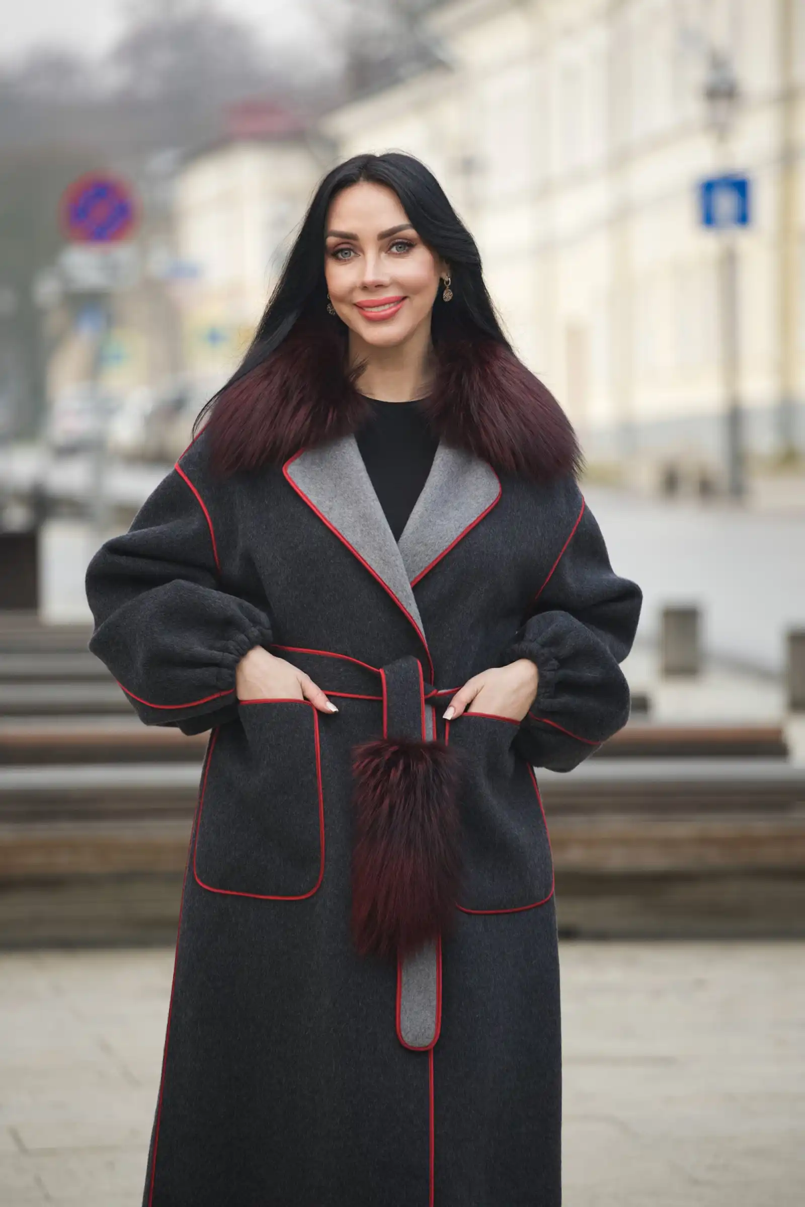 Пальто из кашемира с мехом лисы KARLA