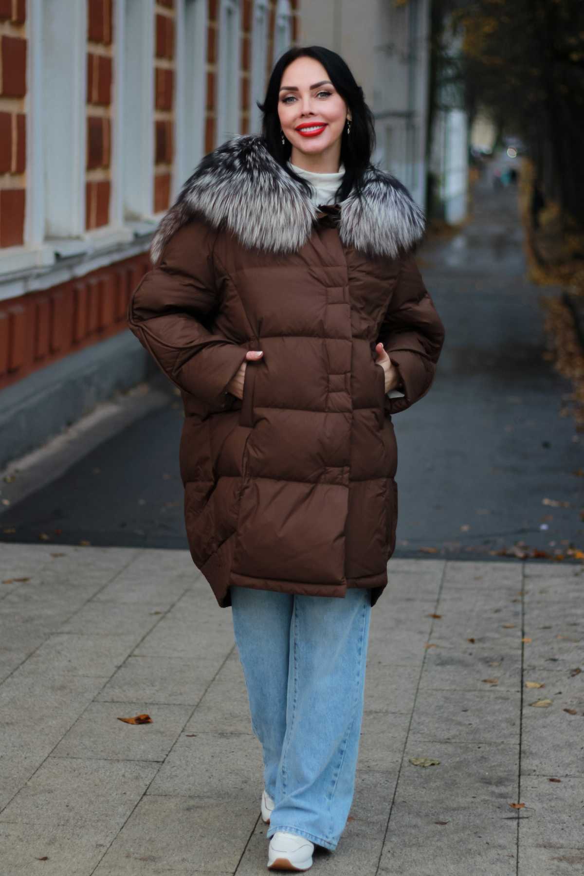 Пуховик с мехом чернобурой лисы TOMASA