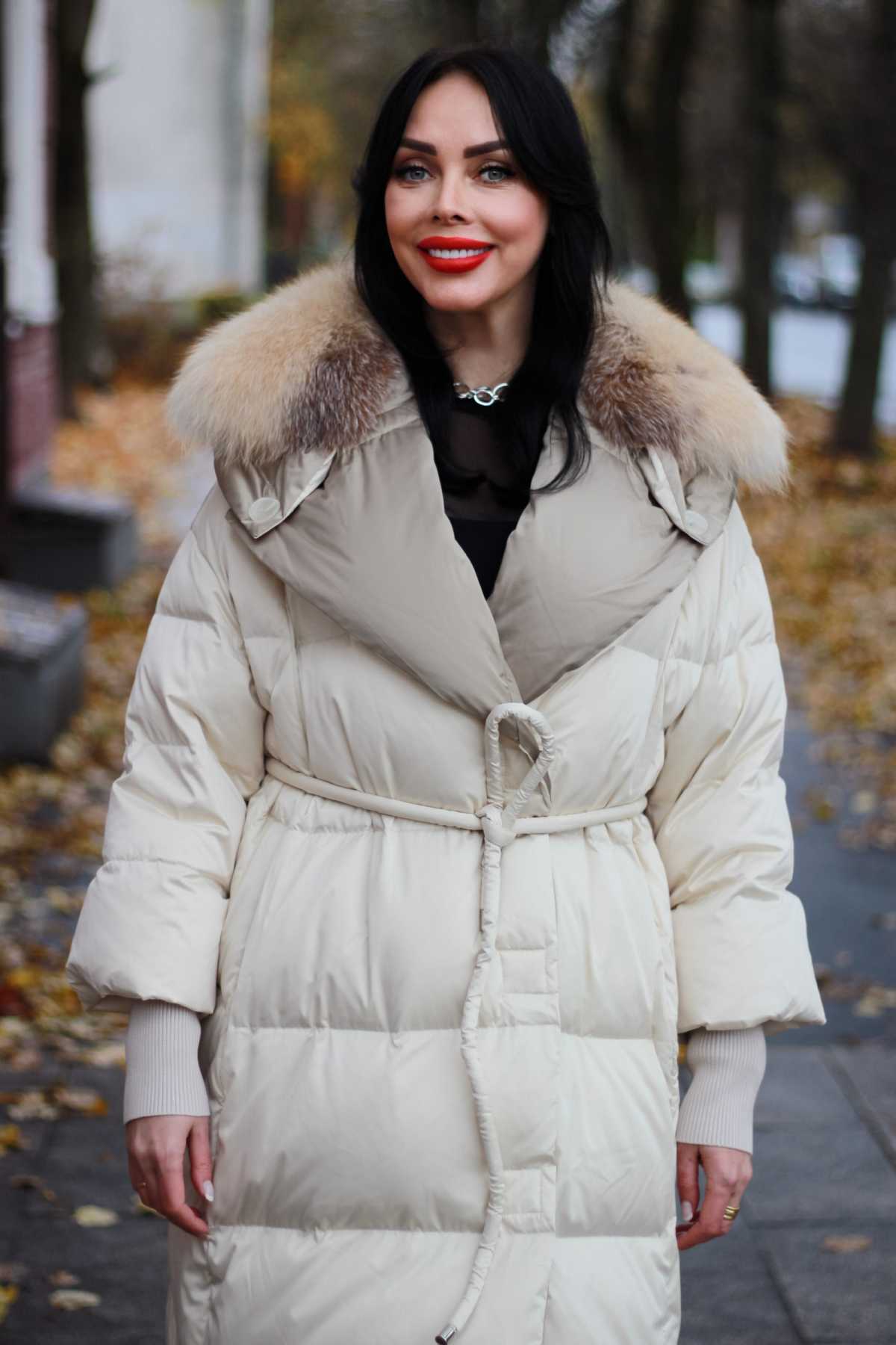 Купить женский зимний пуховик с мехом лисы JULIA